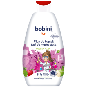 Bobini Fun Płyn do kąpieli i żel do mycia ciała – wysoka piana – o zapachu jabłuszka 500 ml